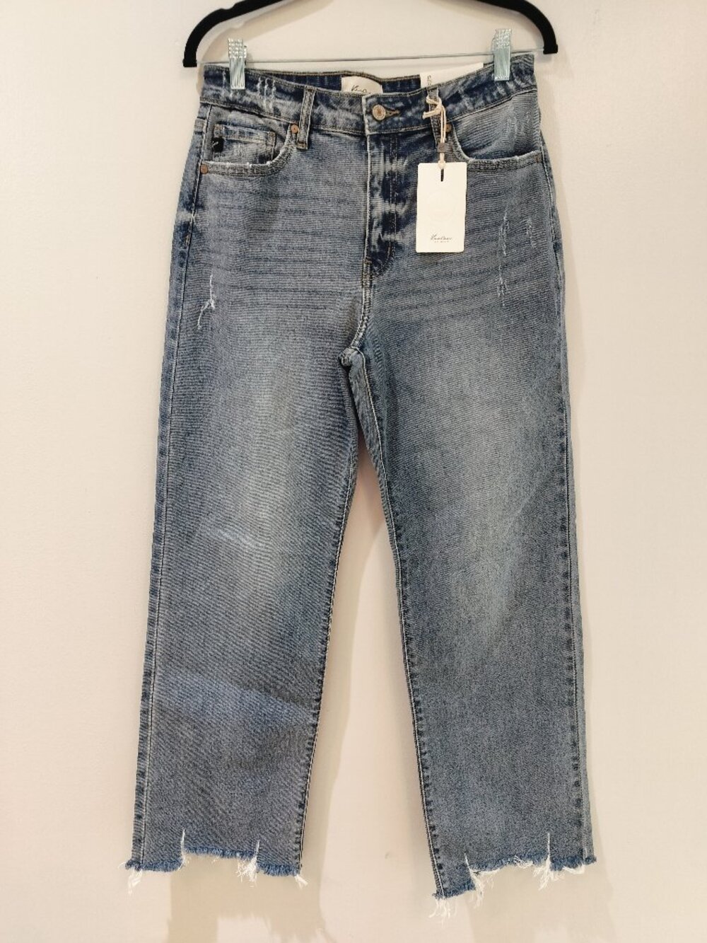 KanCan Jeans 727 High Rise Slim Wide Leg Distressed Raw Hem NWT